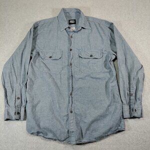 KEY Work Shirt Mens Large Blue Chambray 100% Cotton Long Sleeve Button Down